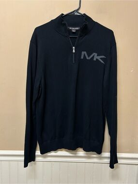 Michael Kors Black 1/4 Quarter Zip Long Sleeve Pullover Sweatshirt Men's Large